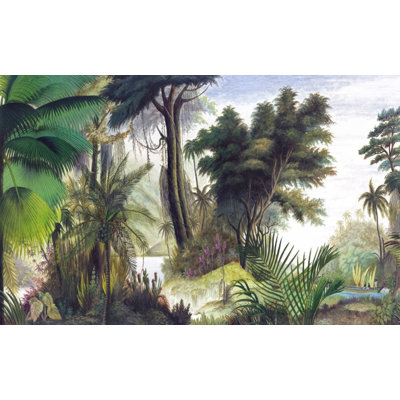 Lush Tropical Jungle River Boat Landscape Wall Mural for Home Decor