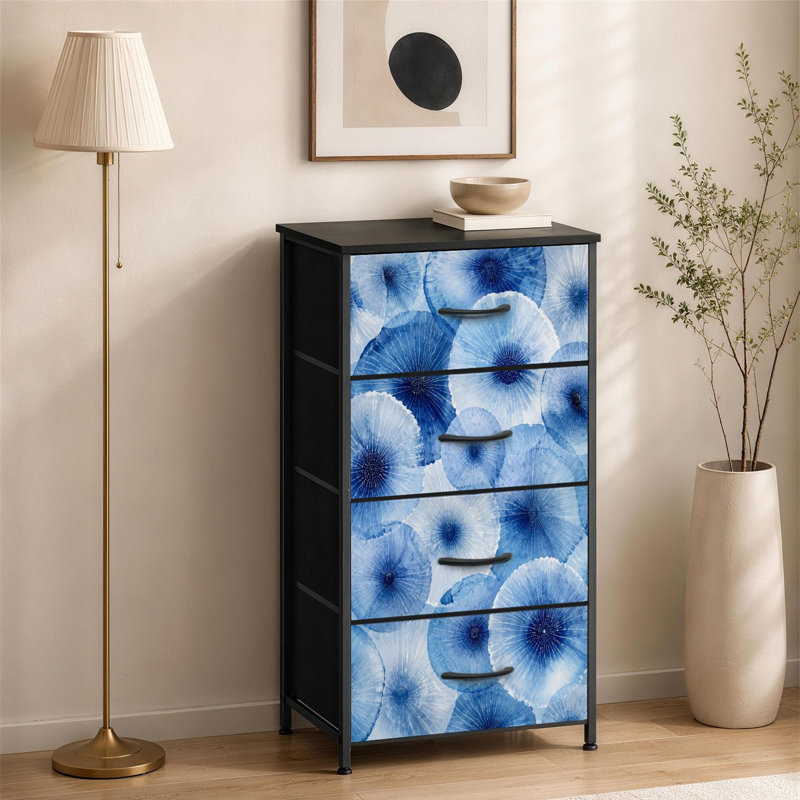 Commode à 4 tiroirs pour la chambre à coucher Bleu aquarelle circulaire à couches superposées à formes florales Soft Ocean
