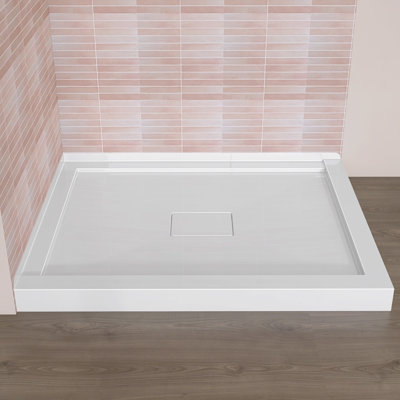 42'' W X 34'' D Acrylic Corner Shower Base Rectangular Double Threshold Bathroom Shower Floor Pan Walk-in White Shower Tray with Centre Drain Cover