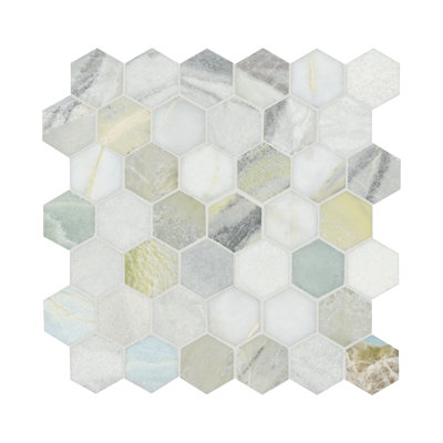 Carreau de mosaïque en marbre poli pour plancher et mur 12 po x 12 po Skylore Hexagon