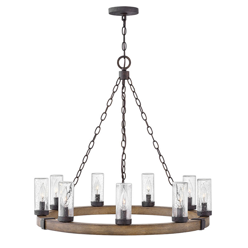 Sawyer 30" Nine-Light Outdoor Candle Chandelier - LEDs Included, Sequoia