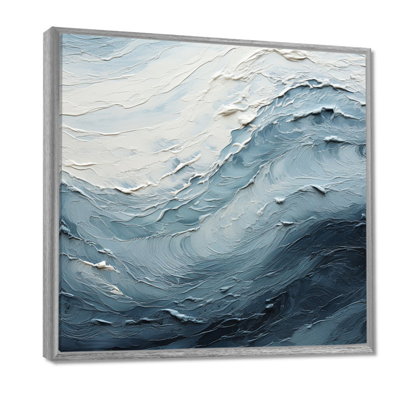 Minimalisme, peinture noire et bleue, vague II, H 16 po x l 16 po x P 1 po, Encadrement argenté