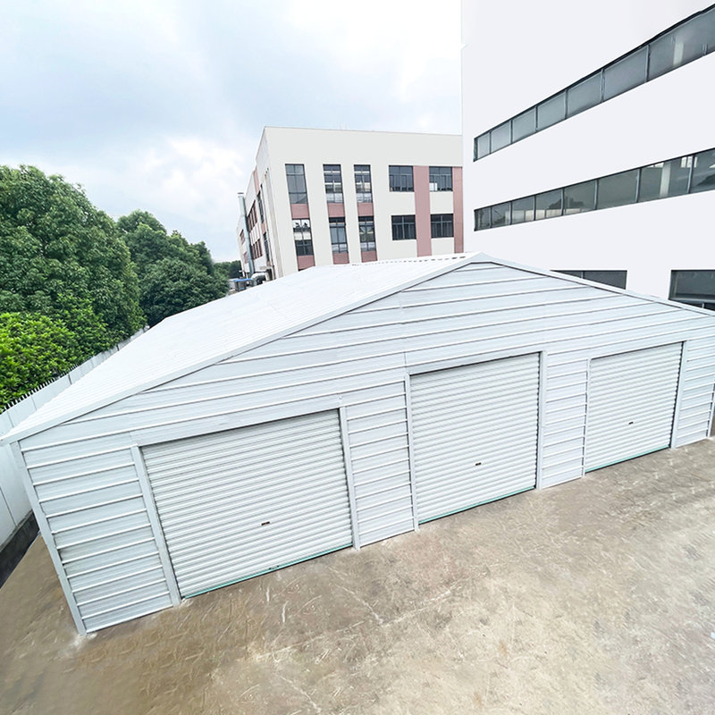 39ft Metal Garage, Storage Shed With 3 Rolling Doors, Reinforced Roof, 16 - Gauge Square Tube, Cream Color, Long Term Performance By Barn For Vehicle And Equipment Storage, 2 Windows, Main Frame,