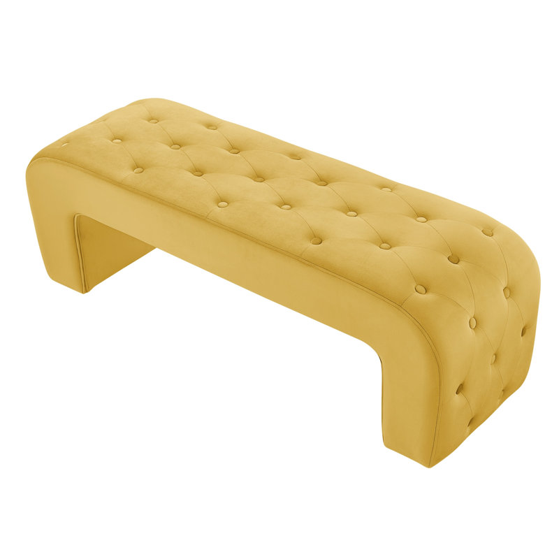 Banc rembourré de 52 po en velours, Jaune