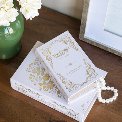 Ensemble de 2 boîtes-livres blanches et dorées