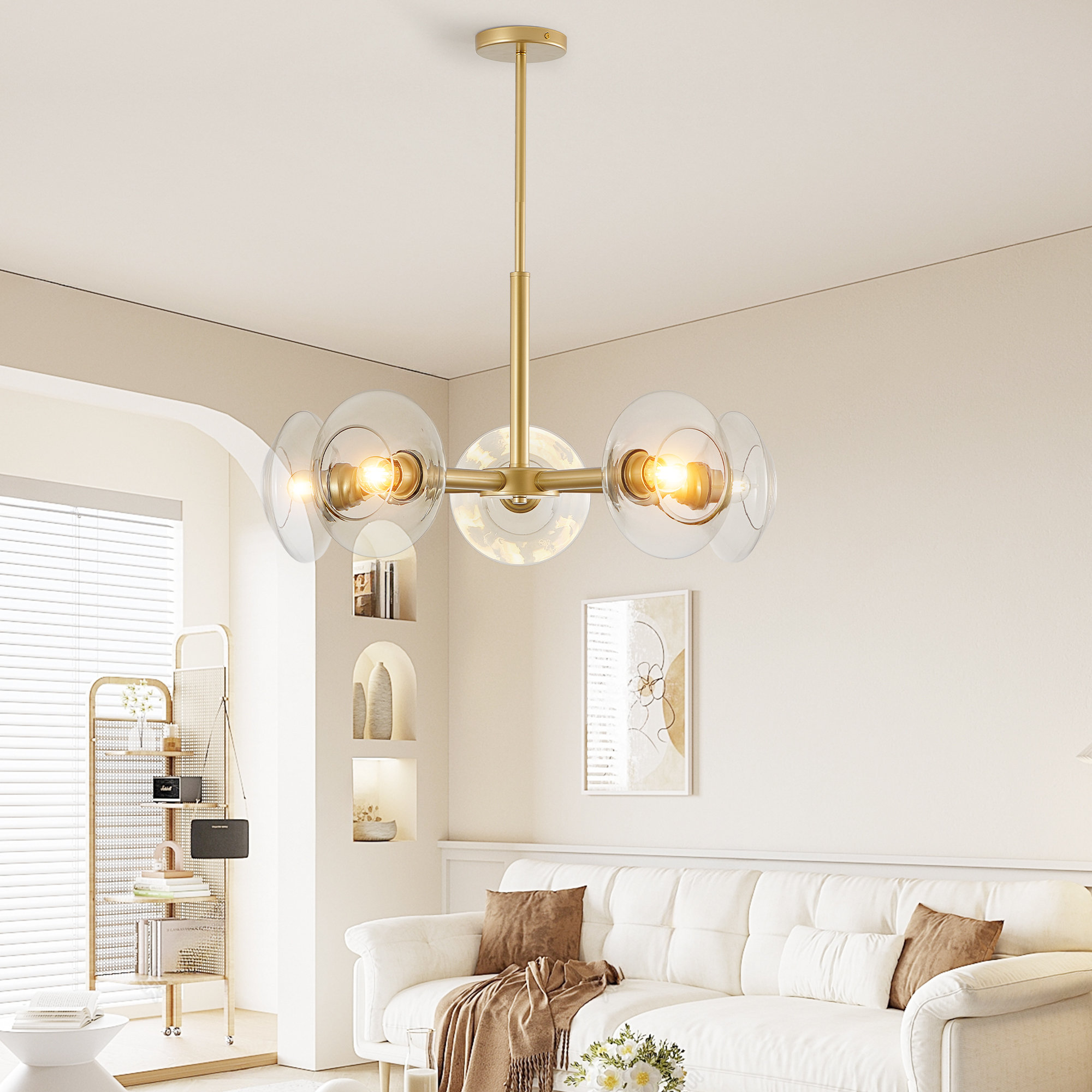 Mercer41 Modern Gold Sputnik Chandelier With Clear Glass Shades, Mid ...