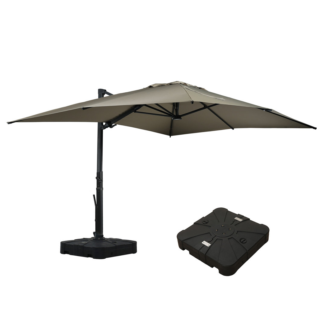 Naithan 13' x 10' Rectangular Lighted Cantilever Umbrella Included Base with Wheels Arlmont & Co. Fabric