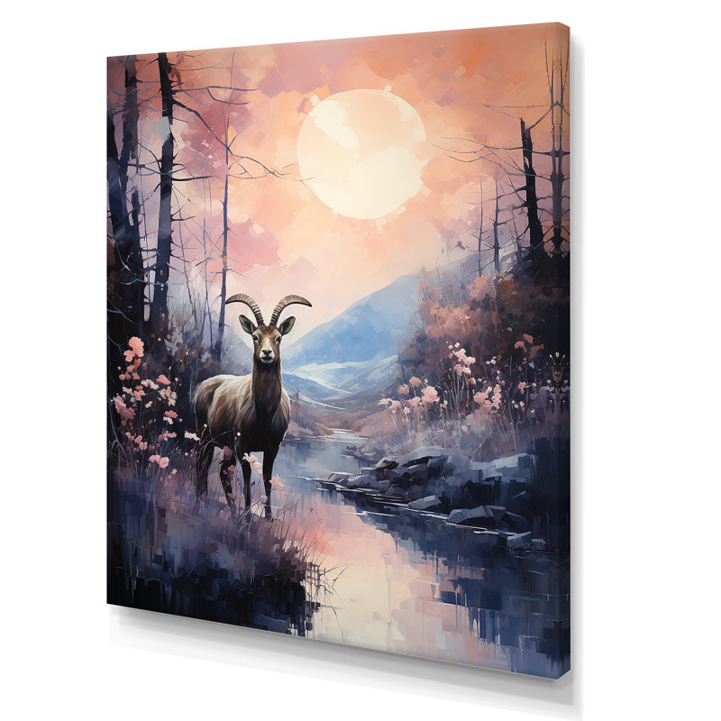 Buck Buck Twilight Trek 2 - art mural animal de chèvre, Toile tendue, H 44 po x l 34 po x P 1,5 po