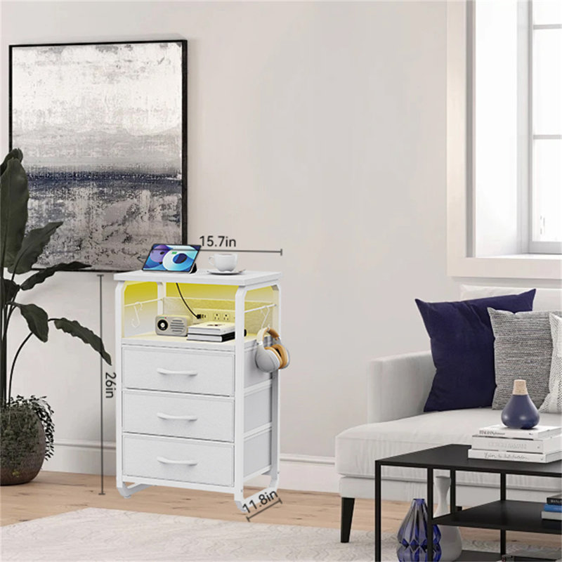 Multifunctional LED Nightstand With Charging Station & Storage, White