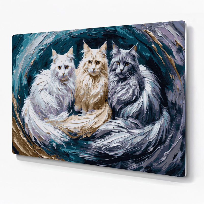 Art mural en métal chats gris Cymric, H 132 po x l 168 po x P 0,05 po