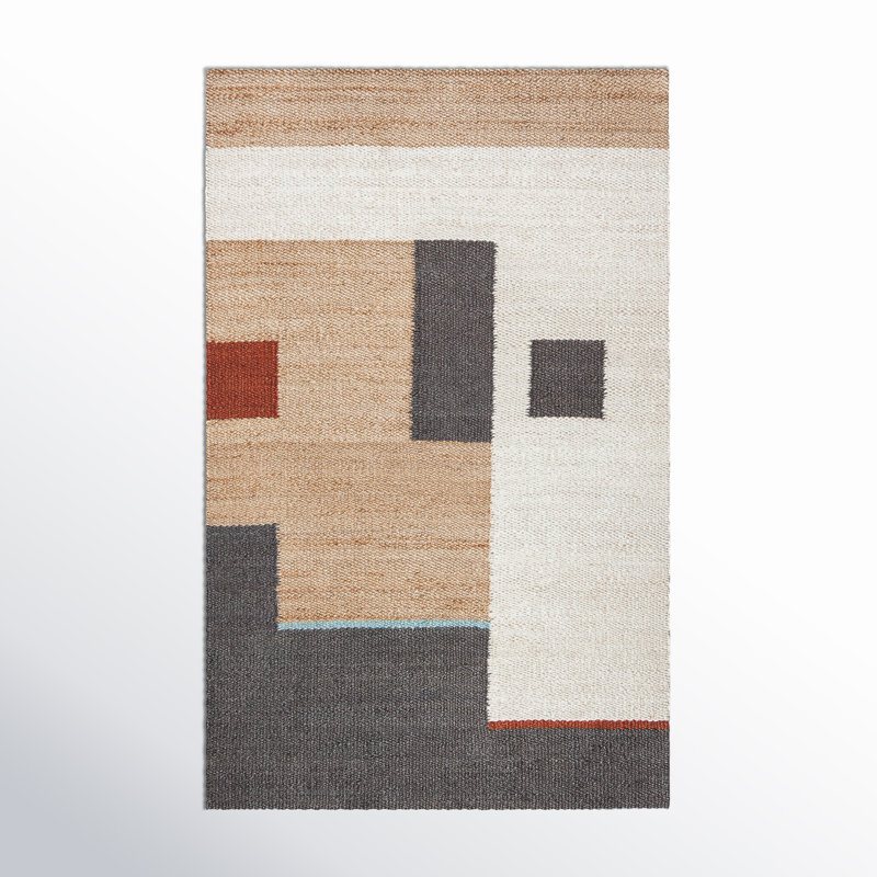 Marjorie Geometric Handwoven Jute/Sisal Tan/Ivory/Gray Area Rug, Rectangle 5' x 8'