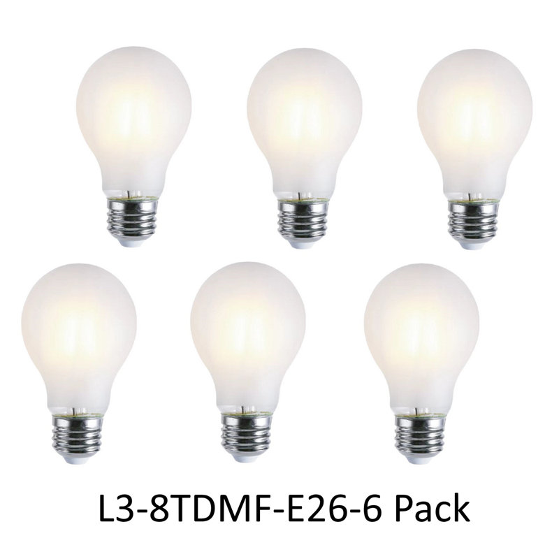 8 watts (75 watts équivalents), DEL A19, ampoule à intensité variable, blanc chaud (3000K) E26 / base moyenne (standard)