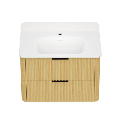 30 Inch Golden Oak Wood Bathroom Vanity with Fluted Design and Integrated Sink