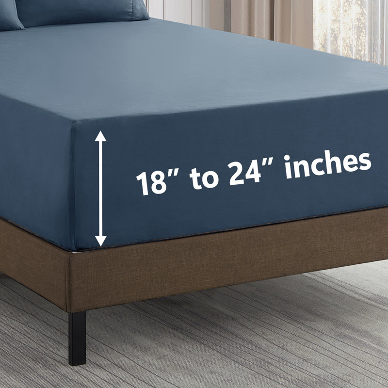 Ensemble de draps unis en microfibre de luxe 18-24 po, Bleu, Ensemble de draps pour grand lit avec 4 taies d'or