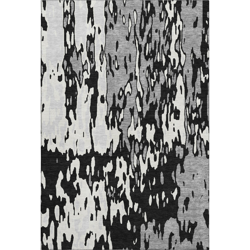 Premium Machine Washable Prisco Black Rug, Rectangle 2'6" x 3'10"
