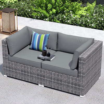 2-Person Outdoor Sectional With Cushions,All-Weather Wicker Patio Loveseat