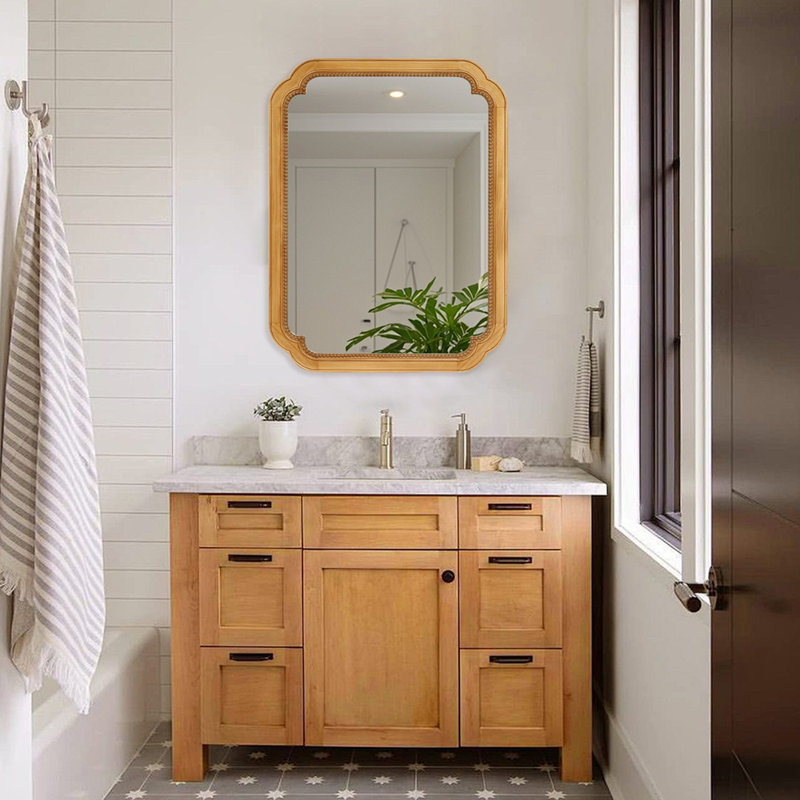 Armoire à miroir murale en bois avec tablettes de rangement, parfaite pour la salle de bain, le salon et le vestibule