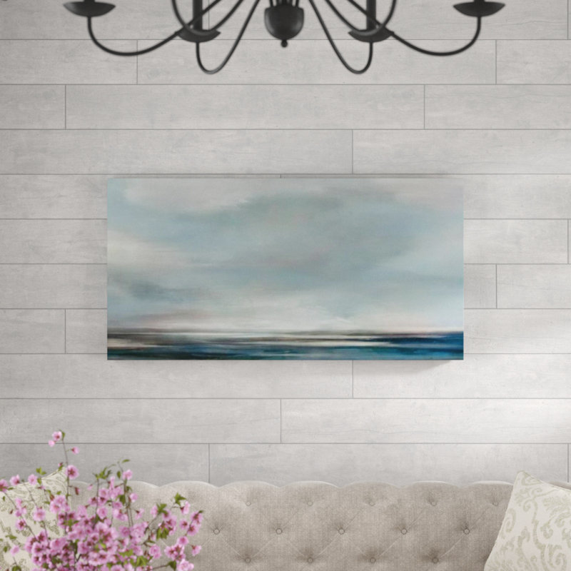 «Cerulean Field» par Elena Carlie - peinture sur toile, H 30 po x l 58 po, Extérieur