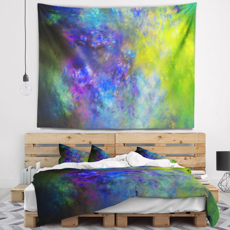 Tapisserie bleu ciel starry abstract blue green, H 78 po x l 92 po