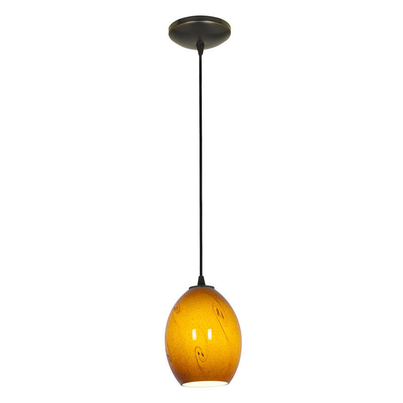 Luminaire suspendu en forme de cloche à 1 lumière Norberg, Bronze huilé, Ciel rouge, Cordon