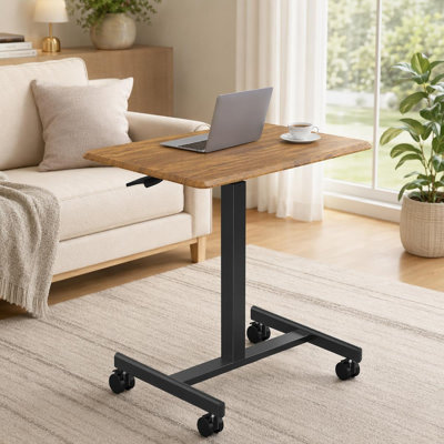 Bureau mobile à hauteur réglable pour s'asseoir et se tenir debout, table d'appoint roulante pour ordinateur portable de 28,5 po à 42,5 po avec roues silencieuses verrouillables, base en métal en forme de H pour bureau à domicile, canapé et lit, noir