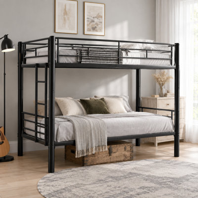 Twin Over Twin Metal Bunk Bed Frame With Ladders And Guardrail,convertible Bunk Beds,heavy Duty Solid Metal Bunk Bed For Kids,teens,adults,space Saving
