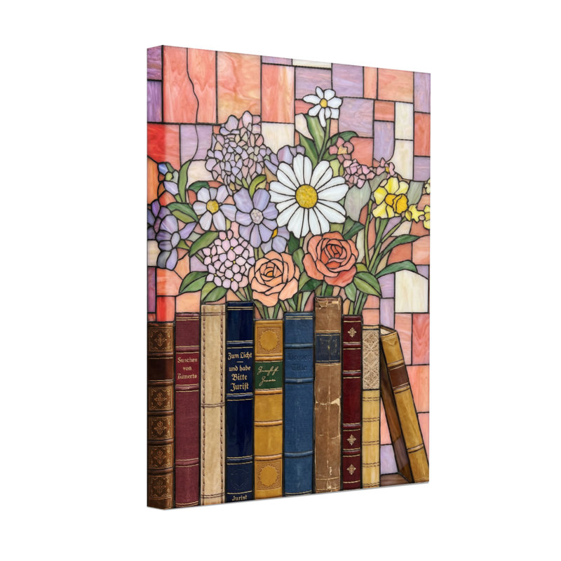 Plantes et fleurs, livres floraux, reproduction de motif de vitrail, H 30 po x l 20 po