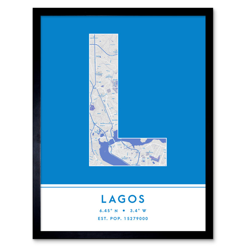 Lagos City Map Lagos Blue by Wee Blue Coo - Single Picture Frame Typography