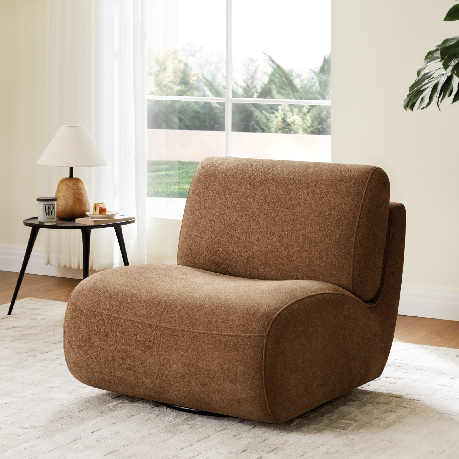 Nita 33'' Swivel Upholstered Accent Chair, Elite Camel