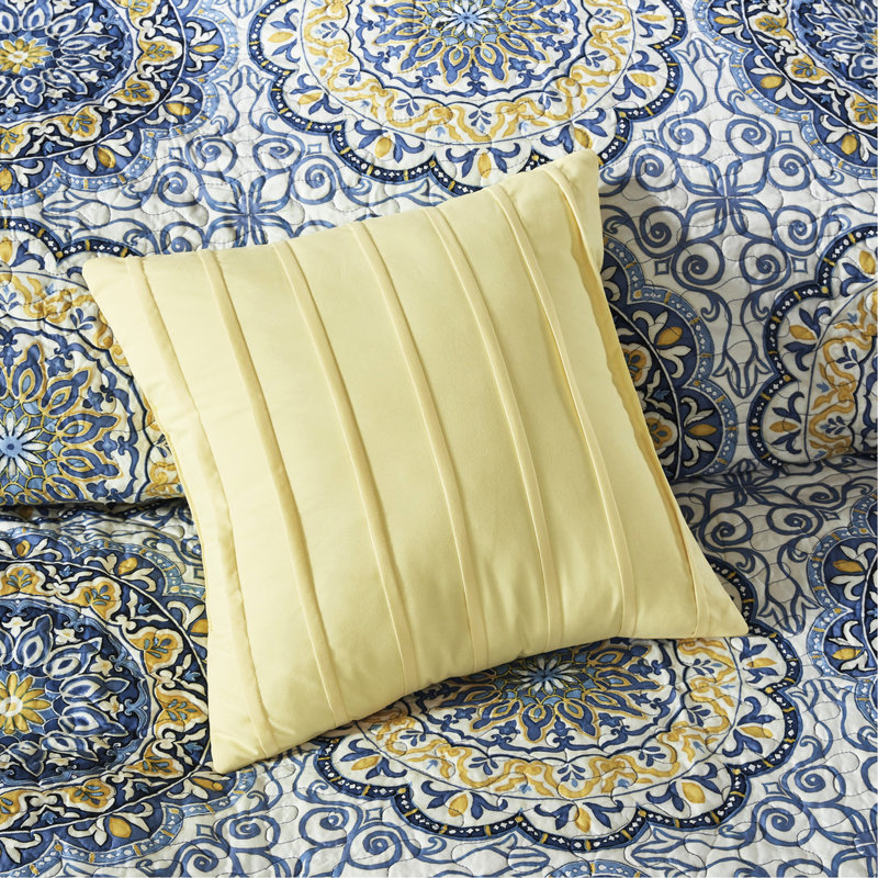Courtepointe 6 pièces - Le médaillon floral double / grand 100% microfibre se lave facilement avec des coussins décoratifs