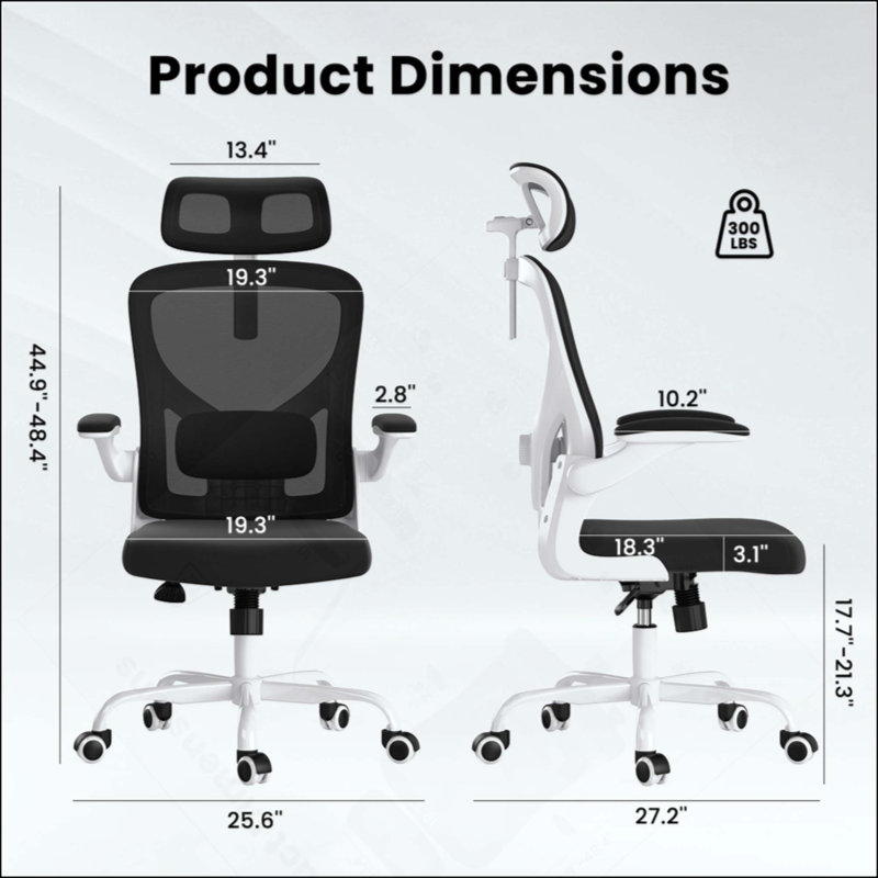 Chaise de bureau ergonomique, chaise de bureau avec appui-tête, chaise d'ordinateur à haut dossier avec accoudoirs et support lombaire réglable pour la salle d'étude de bureau à domicile