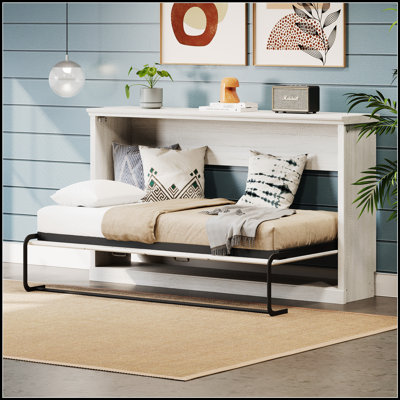 Horizontal Murphy Bed, Hideaway Wall Bed with Cabinet, Space-Saving and Multi-Functional Furniture Solution