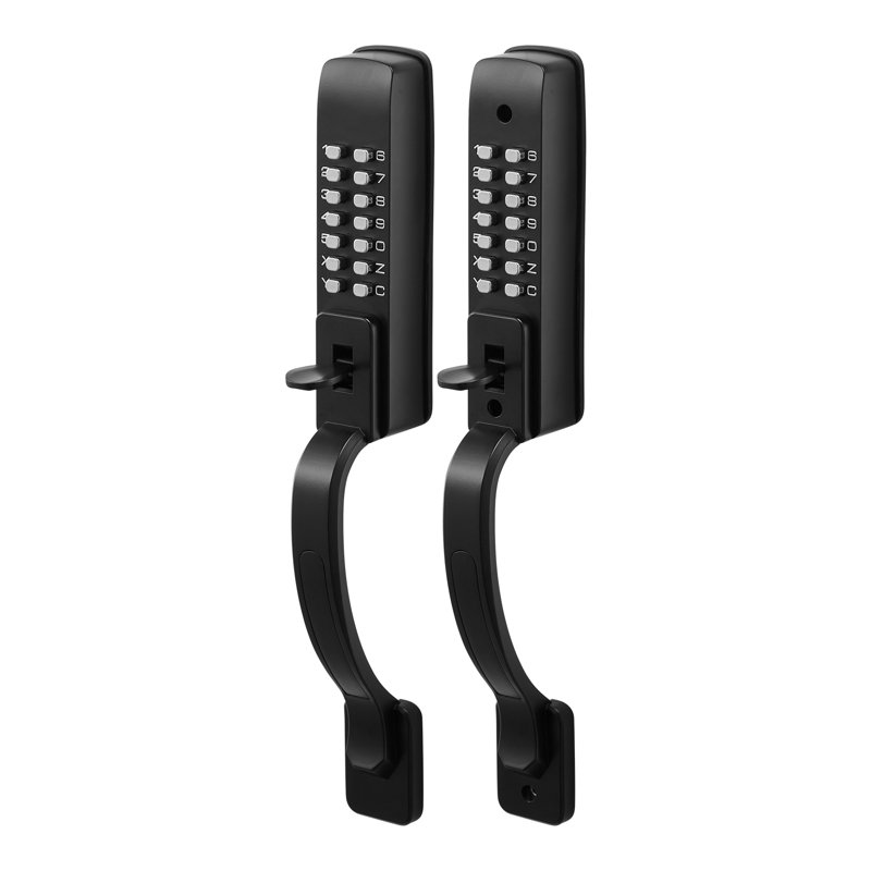 Mechanical Keyless Entry Door Lock with Pull Handle – Double-Sided Push Button Keypad, 4-7 Digit Code, Auto-Locking, for Garden Gates and Exterior Doors, Black
