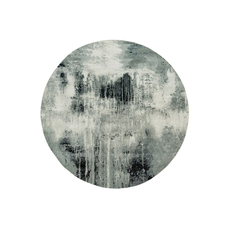 Tapis rond noir en laine et en soie noué à la main 10 pi x 10 pi Obsidian 163FD92B876542E88CB19030CF6DA90F