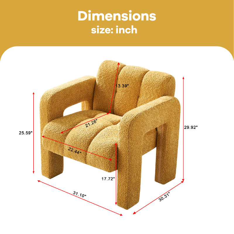 Chaise d'appoint pratique et large rembourrée, Polyester jaune