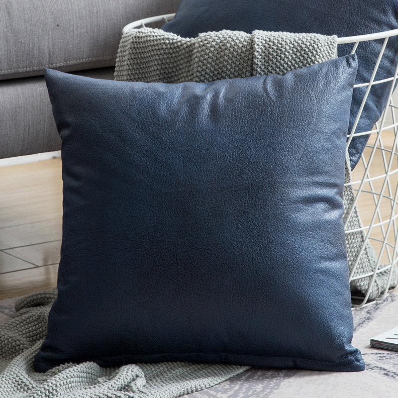 Coussin en similicuir, Vert, 20"H x 20"W, Polyester/Polyfill