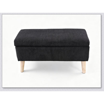 Banc coffre ottoman polyvalent en velours côtelé avec pattes en bois et couvercle rabattable pour une utilisation dans plusieurs pièces