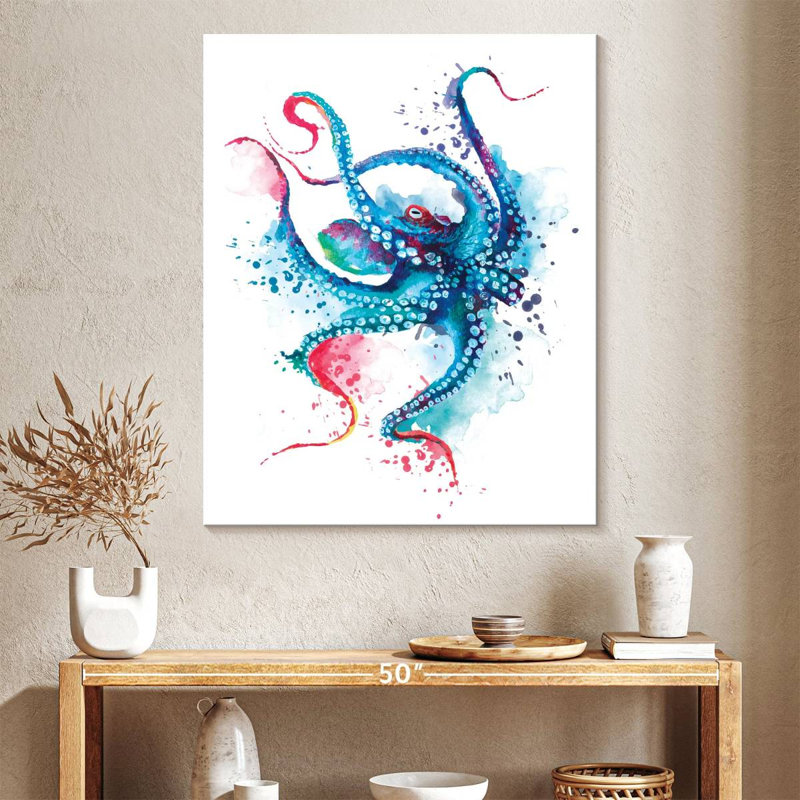 Blue Octopus Splash sur impression sur toile, H 40 po x l 32 po x P 1,25 po