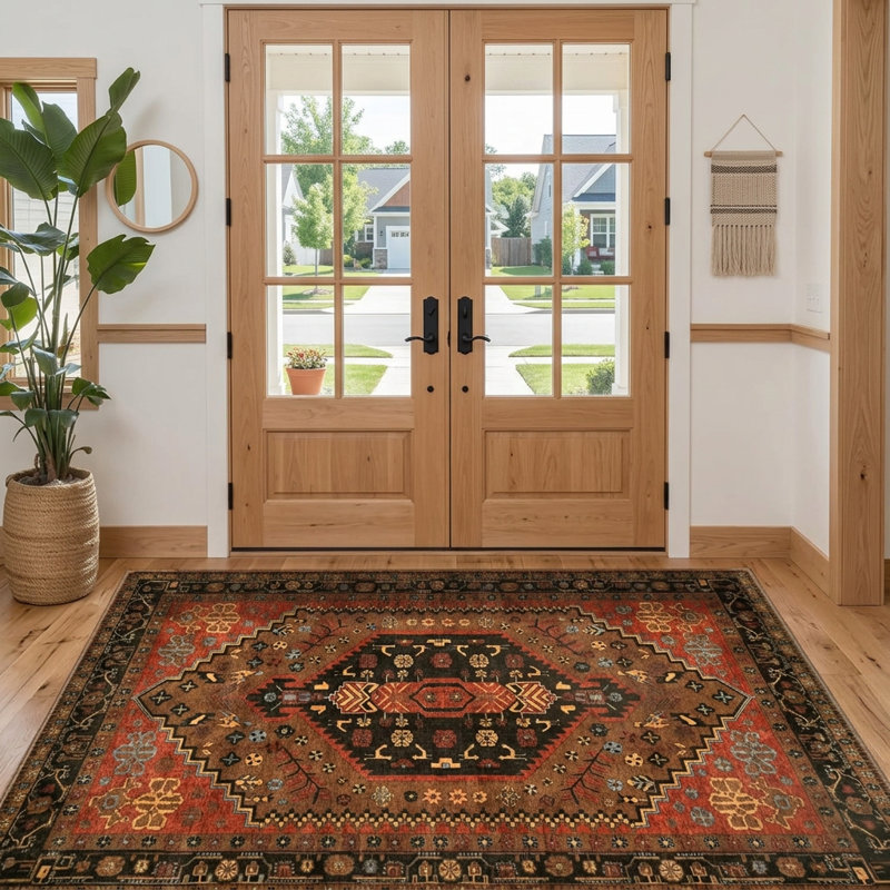 Tapis oriental lavable à poils courts de la collection Oriental Performance, antidérapant et antidérapant, Rectangle 3'x 5'