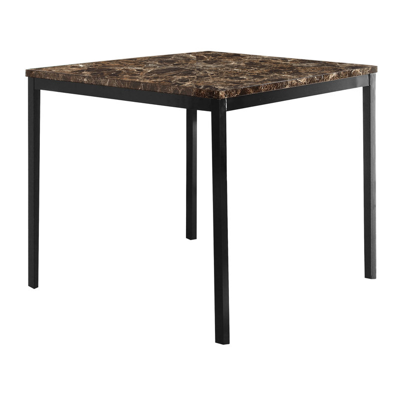 Counter Height Table 1Pc Metal Frame Faux Mable Top Square Transitional Dining Room Furniture, Black Faux Marble