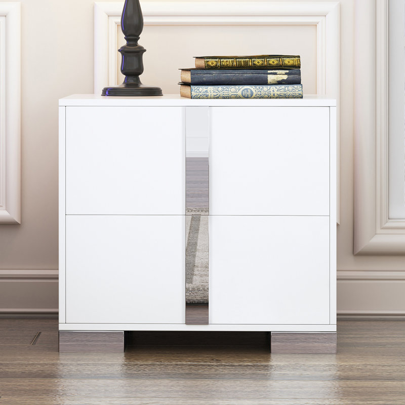 Table de chevet moderne 2 tiroirs Gundela, Blanc