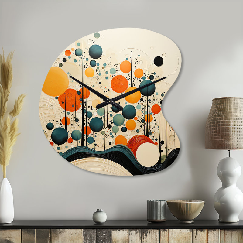 Horloge orange asymétrique organique orange Mid Century, Grand