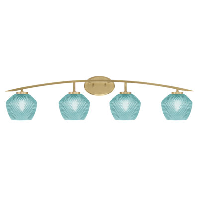 Barre d'éclairage de salle de bain 4 lumières kurve au fini laiton nouvel âge avec verre texturé de 6 po