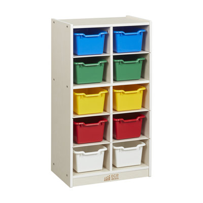 ECR4Kids 10 Cubby Mobile Tray Cabinet and 10 Scoop Front Bins, 5x2, Kids Furniture