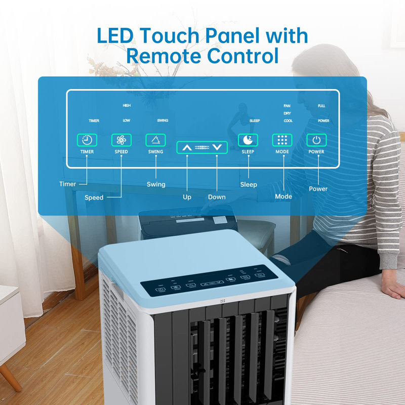 Climatiseur portatif de 8 000 BTU, refroidit les pièces jusqu'à 350 pieds carrés, unité 3-en-1 avec modes ventilateur et déshumidificateur, comprend une télécommande, une minuterie 24H, un ensemble facile à installer et des roulettes pour le bureau de la chambre à coucher