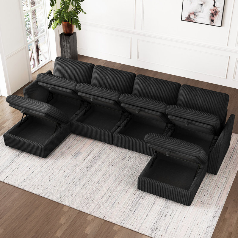 Hutcheson 131.4'' Wide U-Shaped Sectional Sofa Livingroom Storage Couch With Ottoman Removable Washable Cushion