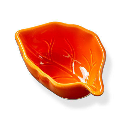 Leaf Bowl Small Orange Ceramic Thanksgiving 7 Oz