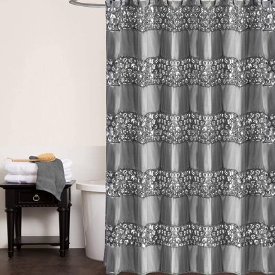 Collection Luxury Glamorous Fabric Shower Curtain For Modern Bathroom Decor With Unique Bling Silver Design