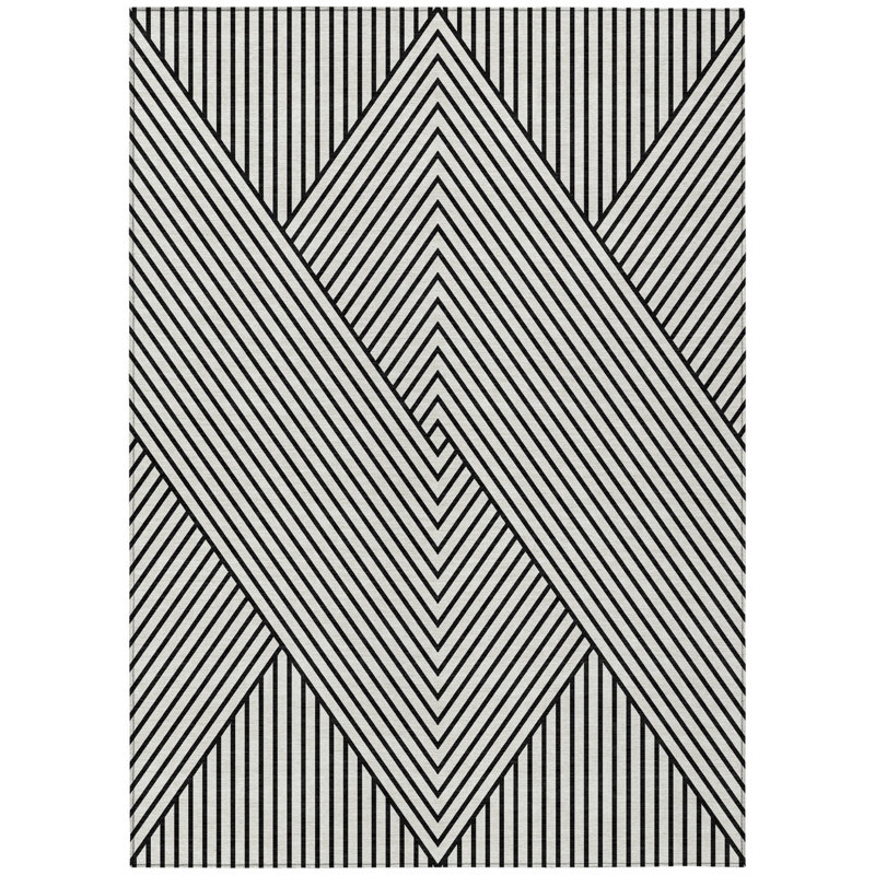 Tapis extérieur lavable à motif géométrique blanc et noir 5 pi x 8 pi