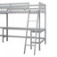 Lit mezzanine simple en bois en forme de L avec échelle et 2 bureaux intégrés en forme de L, gris